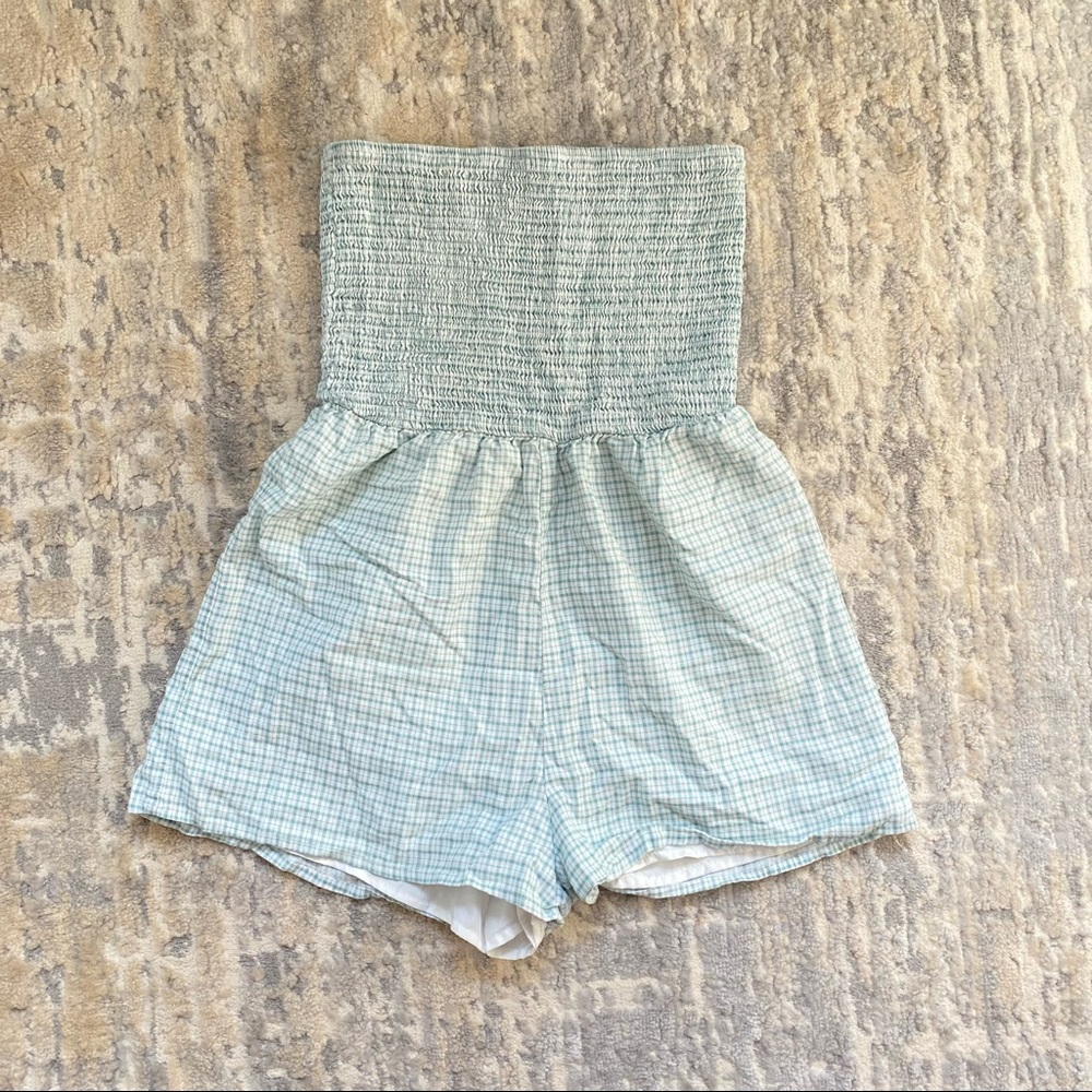 Forever 21 Sage green/white Plaid Jumpsuit